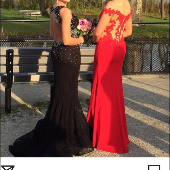 Red Lace Prom Dress - Picture 2 of 6